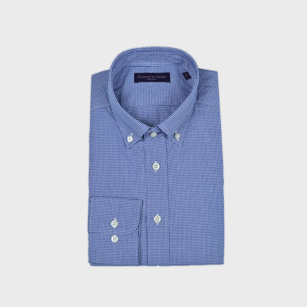 Micro Gingham Button Down Shirt in Blue