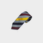 Stripes in Navy Blue, Claret & Yellow on Puppy Tooth Silk Tie