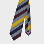 Stripes in Navy Blue, Claret & Yellow on Puppy Tooth Silk Tie