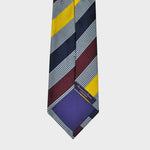 Stripes in Navy Blue, Claret & Yellow on Puppy Tooth Silk Tie