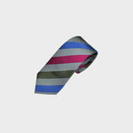 Stripes in Royal Blue, Olive & Pink on Puppy Tooth Silk Tie