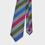 Stripes in Royal Blue, Olive & Pink on Puppy Tooth Silk Tie