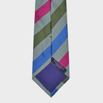 Stripes in Royal Blue, Olive & Pink on Puppy Tooth Silk Tie