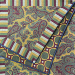 Paisley, Geo's & Stripes Reversible Panama Silk Pocket Square in Yellow, Green & Claret