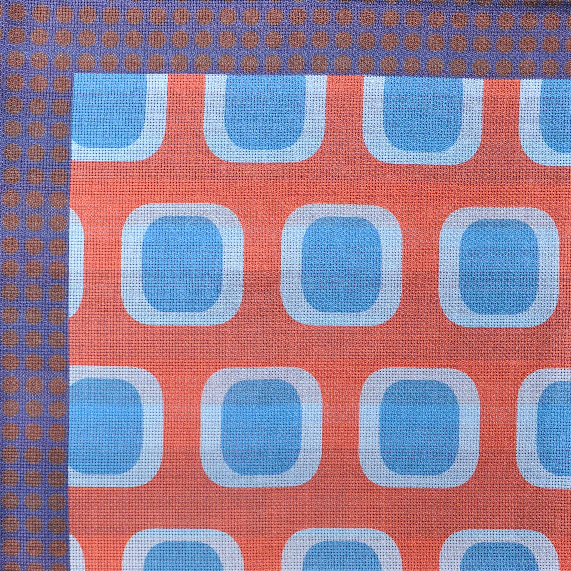 Dots, Geo's & Stripes Reversible Panama Silk Pocket Square in Navy, Blue & Peach Red