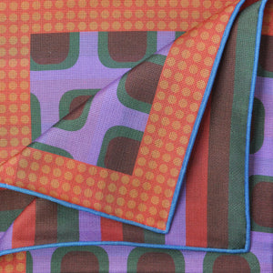 Dots, Geo's & Stripes Reversible Panama Silk Pocket Square in Violet, Brown & Orange