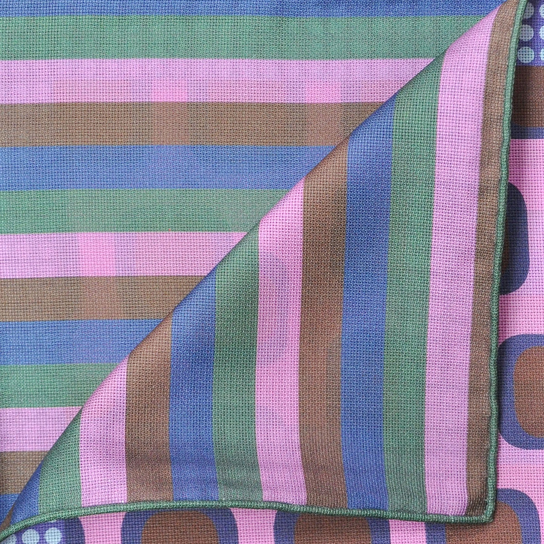 Dots, Geo's & Stripes Reversible Panama Silk Pocket Square in Pink, Blue & Brown