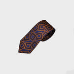 Tumbling Woven Geometrics on Natte Silk Tie in Blue, Claret & Gold