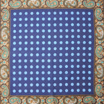Dots, Checks & Paisley Reversible Panama Silk Pocket Square in Blue, Brown & Teal