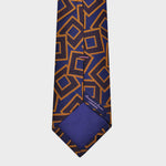 Tumbling Woven Geometrics on Natte Silk Tie in Blue, Claret & Gold