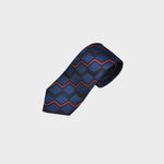Woven Zig Zag Steps on Natte Silk Tie in Blue, Brown & Orange