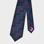 Woven Zig Zag Steps on Natte Silk Tie in Blue, Brown & Orange