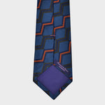 Woven Zig Zag Steps on Natte Silk Tie in Blue, Brown & Orange