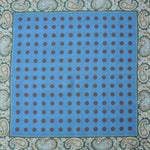 Dots, Checks & Paisley Reversible Panama Silk Pocket Square in Green, Blue & Brown