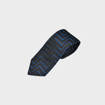 Zig Zag Lines in Blues on Brown Woven Silk Tie