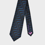 Zig Zag Lines in Blues on Brown Woven Silk Tie