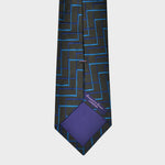 Zig Zag Lines in Blues on Brown Woven Silk Tie