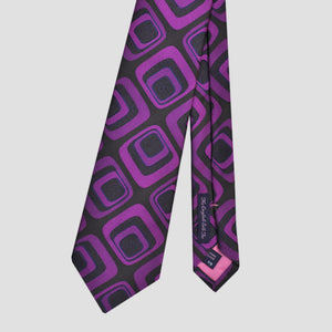 Retro Geometric Squares Woven Silk Tie in Pink & Purple