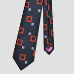 Squares Woven Silk Tie in Midngiht Blue, Rusty Orange & Light Blue
