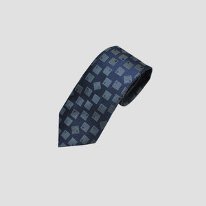Geometric Squares Woven Silk Tie in Navy Blue