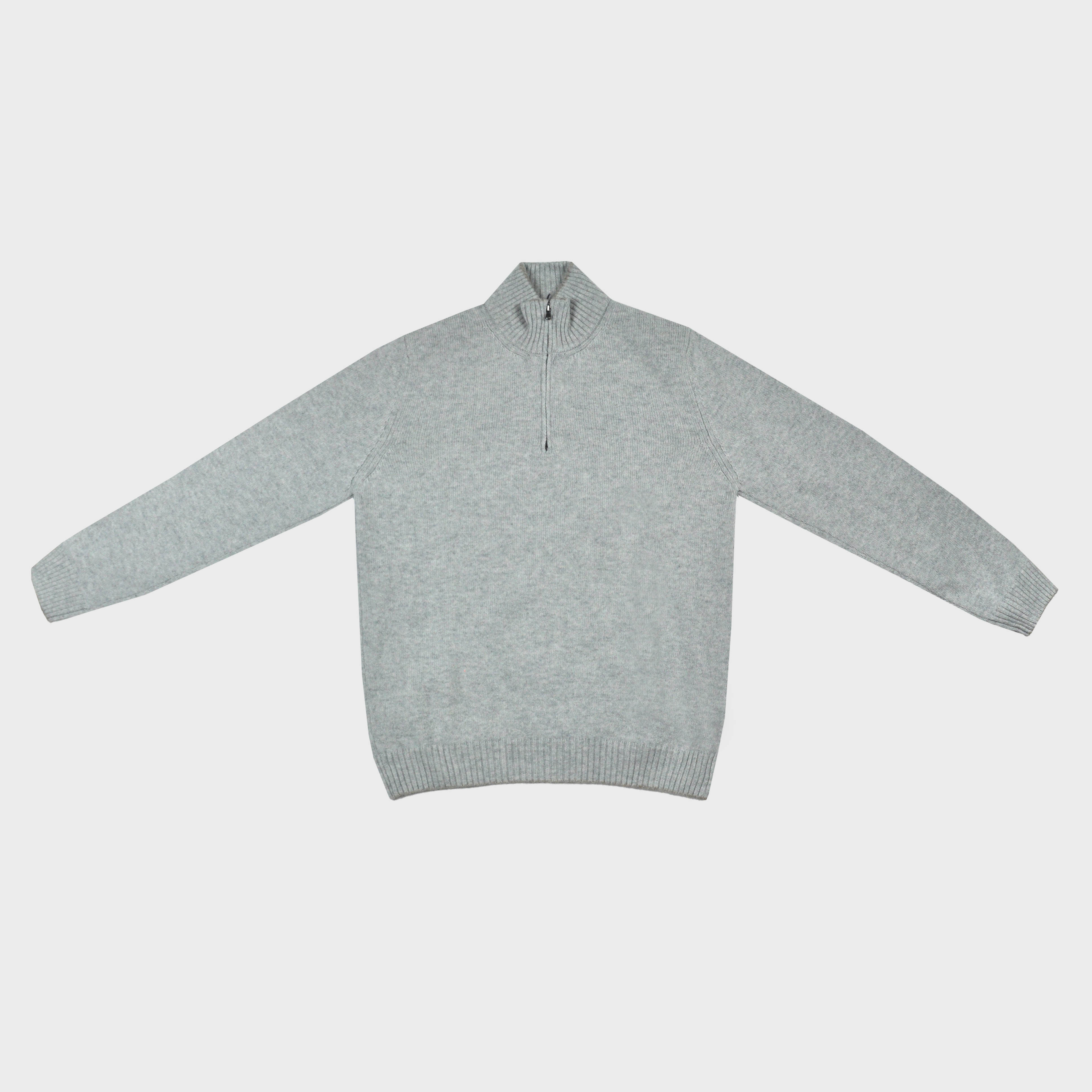 Merino Wool Quarter Zip Jumper in Light Grey with Dark Grey Trim