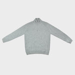 Merino Wool Quarter Zip Jumper in Light Grey with Dark Grey Trim