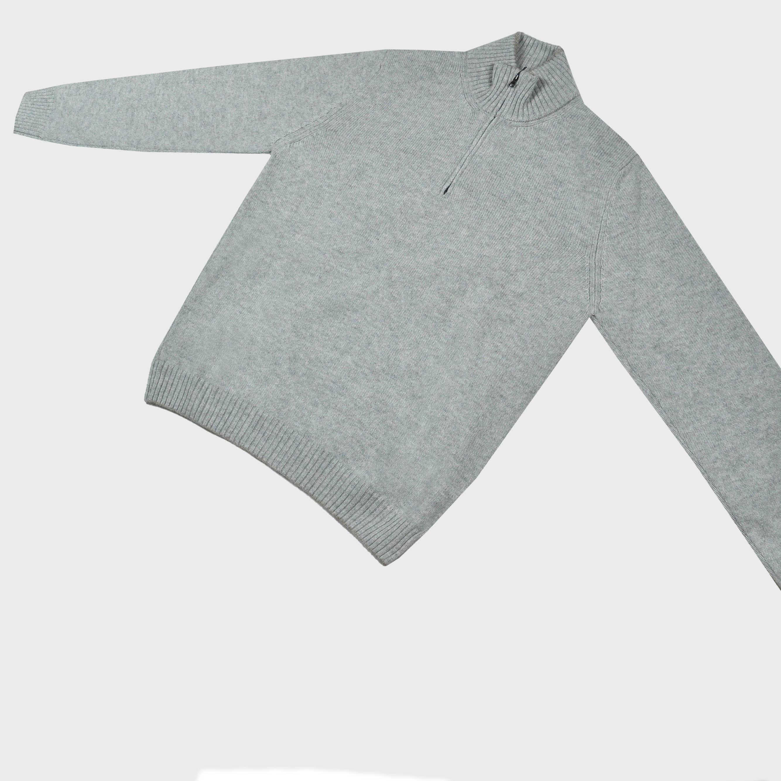 Merino Wool Quarter Zip Jumper in Light Grey with Dark Grey Trim