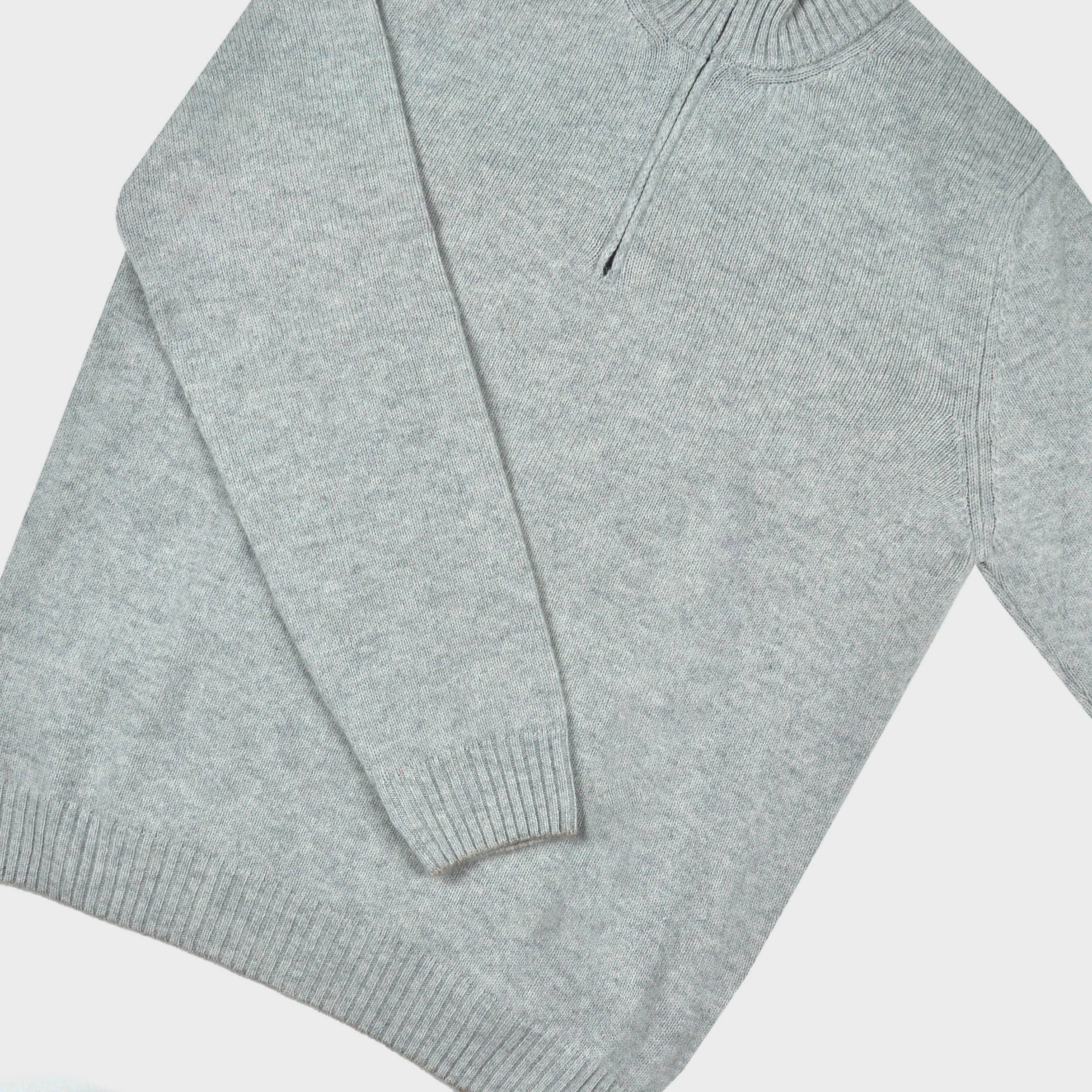 Merino Wool Quarter Zip Jumper in Light Grey with Dark Grey Trim