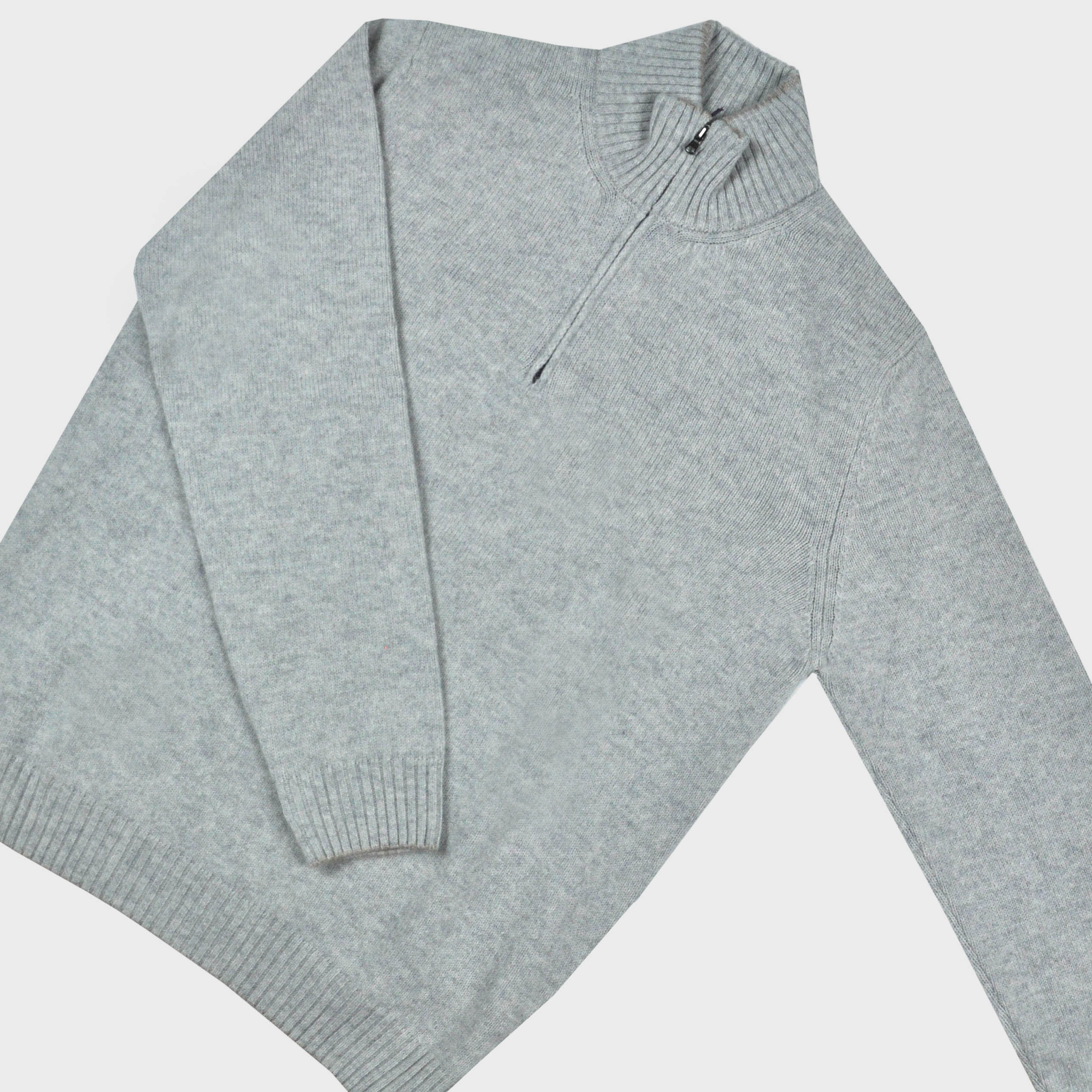 Merino Wool Quarter Zip Jumper in Light Grey with Dark Grey Trim