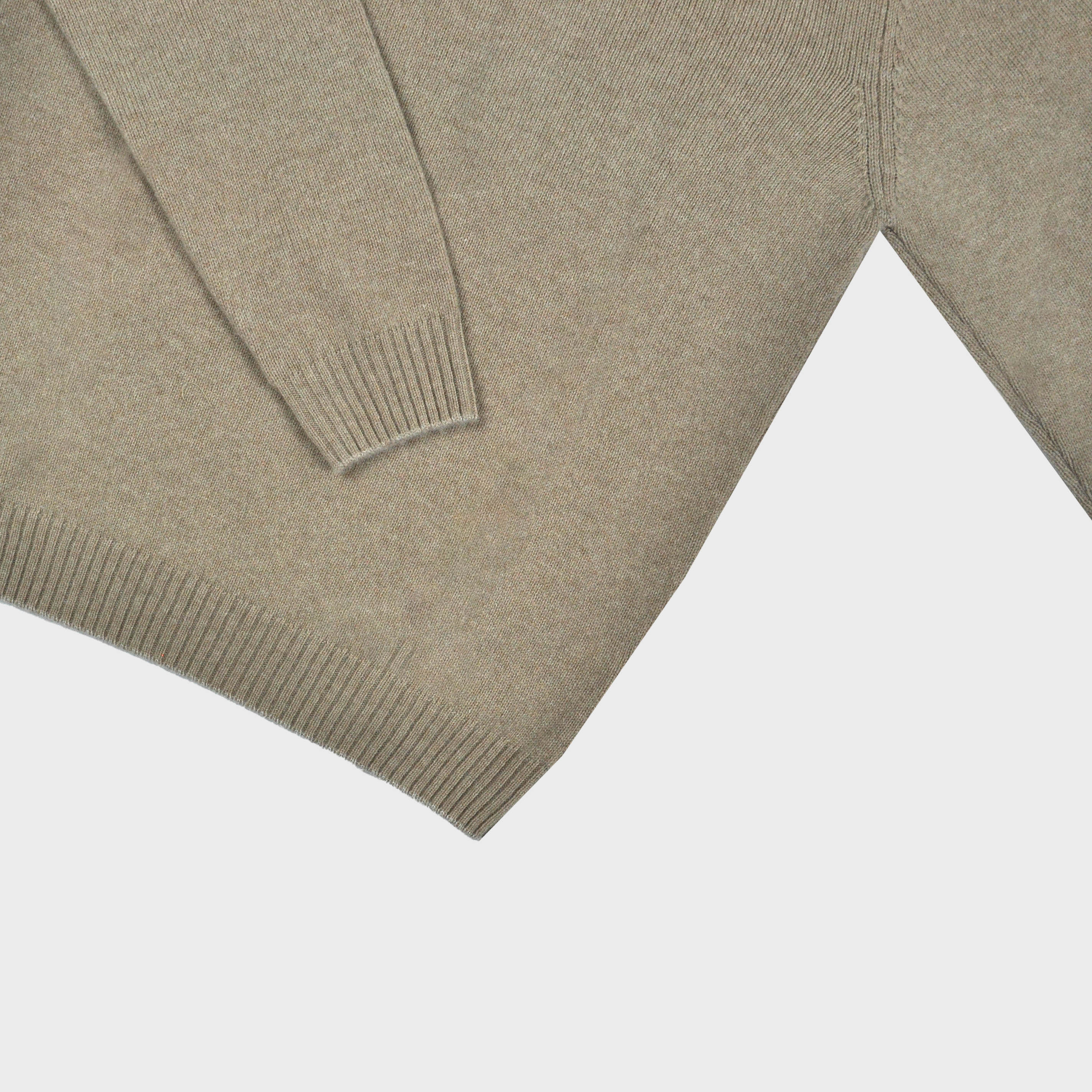 Merino Wool Quarter Zip Jumper in Light Brown with Grey Trim