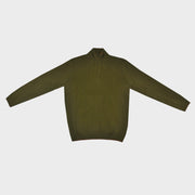 Merino Wool Quarter Zip Jumper in Olive Green with Orange Trim