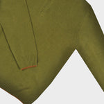 Merino Wool Quarter Zip Jumper in Olive Green with Orange Trim