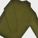 Merino Wool Quarter Zip Jumper in Olive Green with Orange Trim