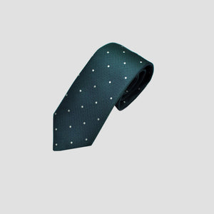 White Dots on Textured Woven Silk Tie in Green