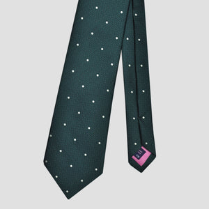 White Dots on Textured Woven Silk Tie in Green