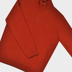 Merino Wool Quarter Zip Jumper in Rustry Orange with Brown Trim