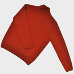 Merino Wool Quarter Zip Jumper in Rustry Orange with Brown Trim