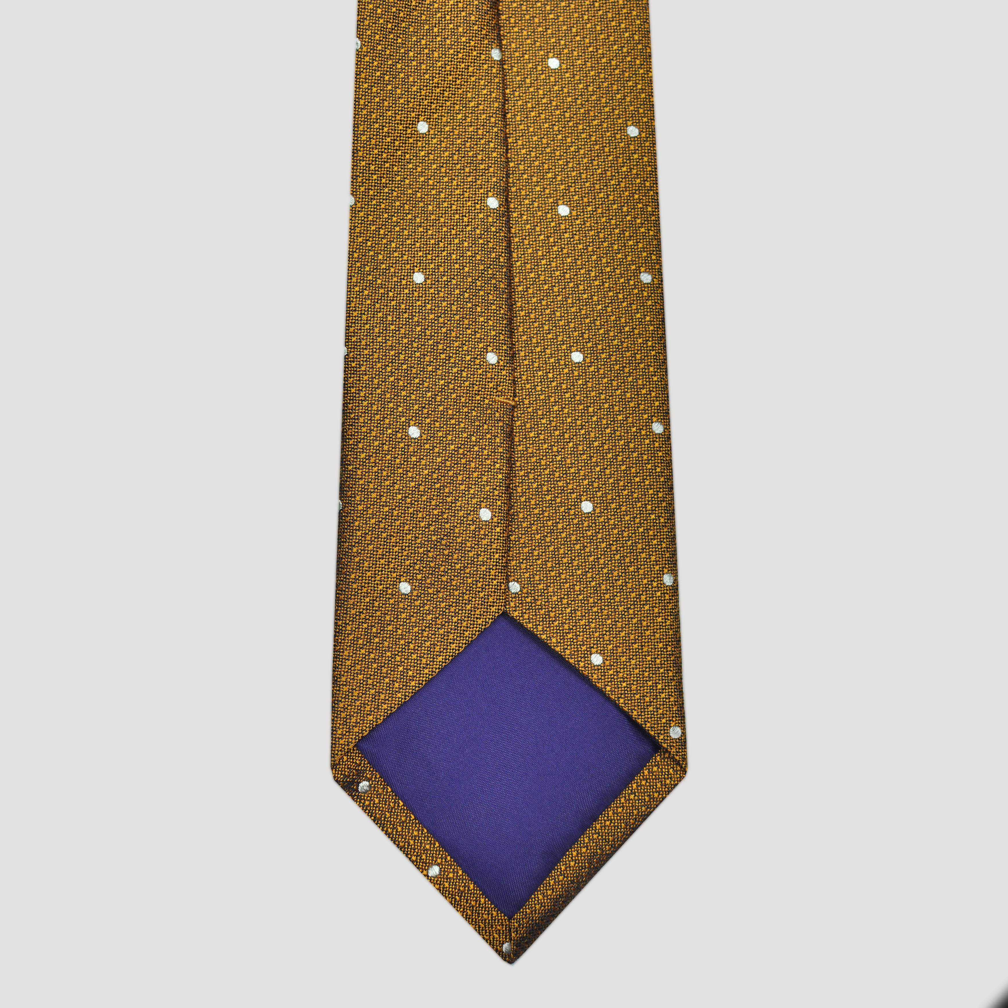 White Dots on Textured Woven Silk Tie in Gold