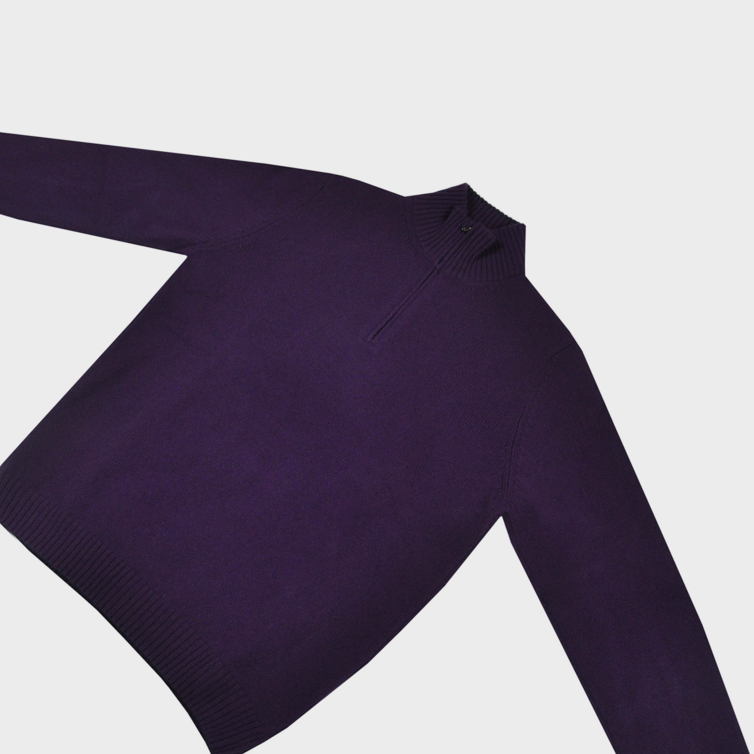 Merino Wool Quarter Zip Jumper in Purple with Navy Trim