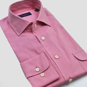 Classic Collar Reppe Shirt with Double Breast Button-Down Pockets in Pink