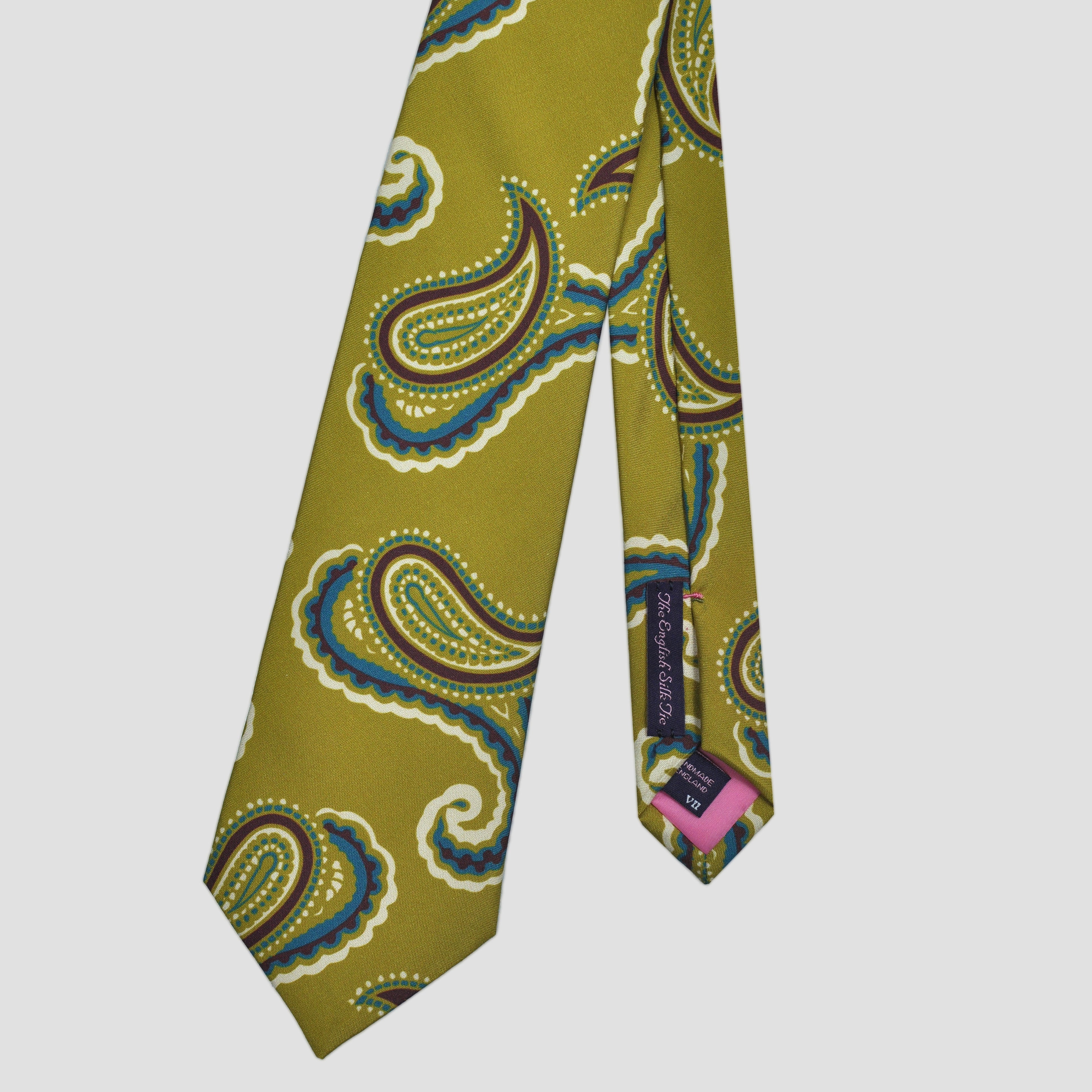 English Madder Paisley Silk Tie in Lime, Blue & Brown