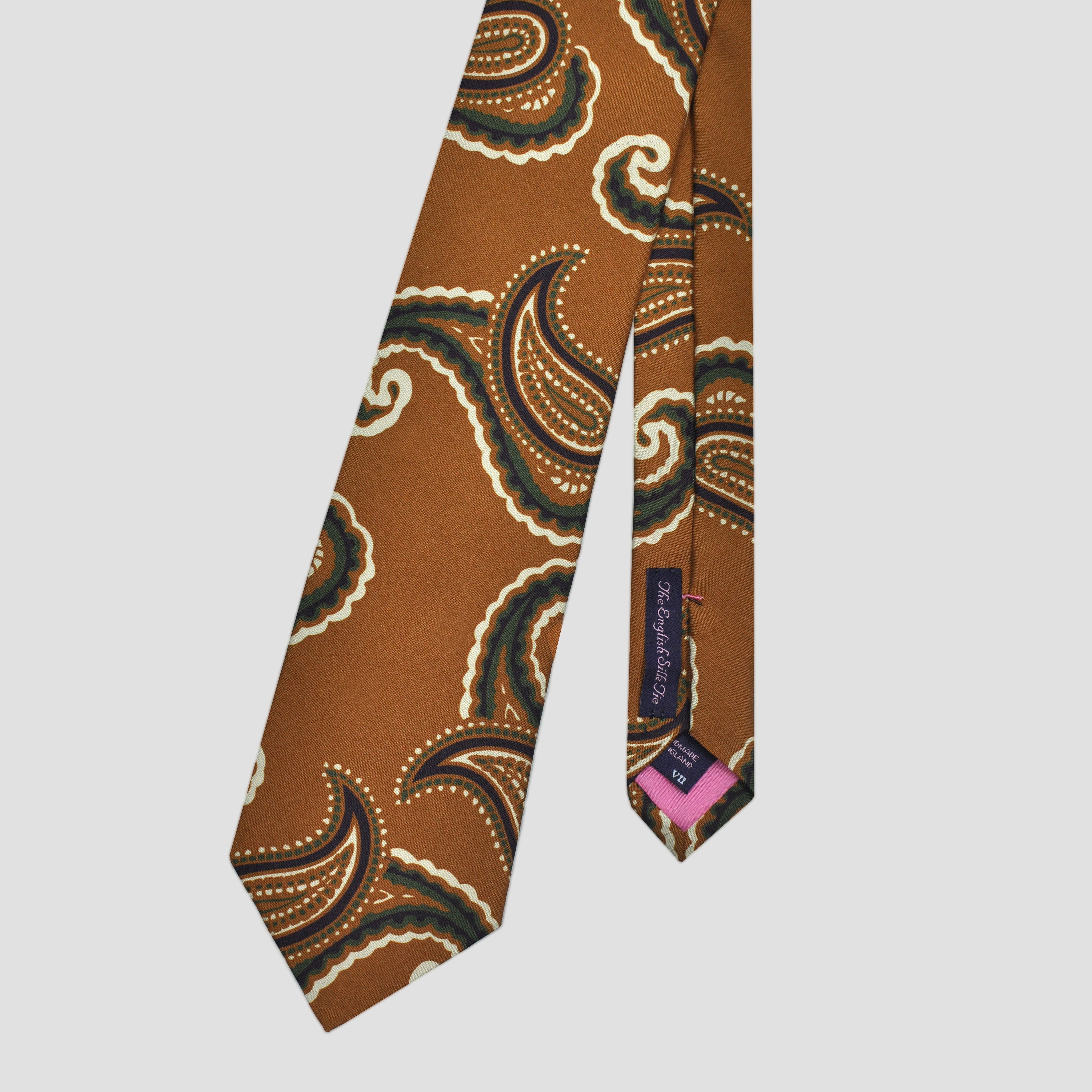 English Madder Paisley Silk Tie in Brown, Green & Blue