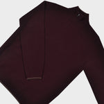 Merino Wool Quarter Zip Jumper in Claret with Light Brown Trim