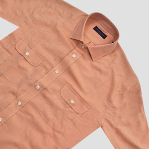Classic Collar Reppe Shirt with Double Breast Button-Down Pockets in Peach