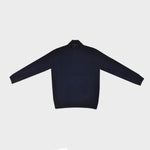 Merino Wool Quarter Zip Jumper in Navy with Light Brown Trim