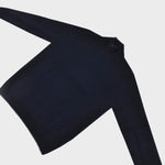 Merino Wool Quarter Zip Jumper in Navy with Light Brown Trim