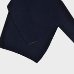 Merino Wool Quarter Zip Jumper in Navy with Light Brown Trim
