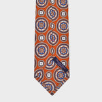 Medallions Silk Tie in Orange & Blue