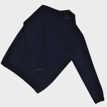 Merino Wool Quarter Zip Jumper in Navy with Light Brown Trim