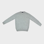 Merino Wool Crew Neck Jumper in Light Grey with Ochre Trim